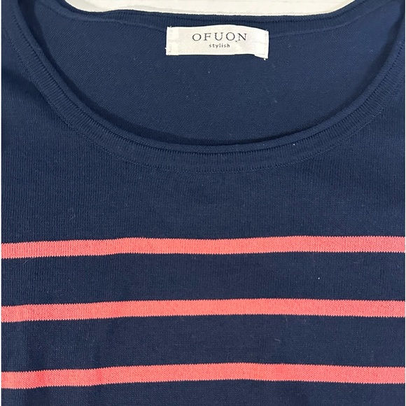 Ofuon Striped Blue Peach And White Women’s Blouse Size Small Preowned - Picture 5 of 7